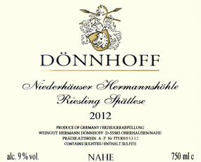 Donnhoff Niederhauser Hermannshohle Riesling Spätlese 2022